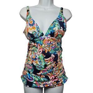 Tommy Bahama V-Neck Multicolored Paisley Tankini Top Size S/P